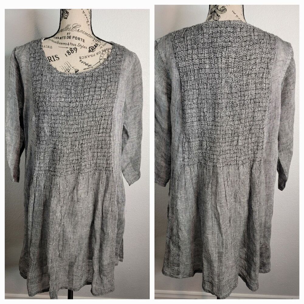 NAMSAR Tunic Top Womens S/M Mini Dress 3/4 Sleeves Lagenlook Lined Pockets NEW